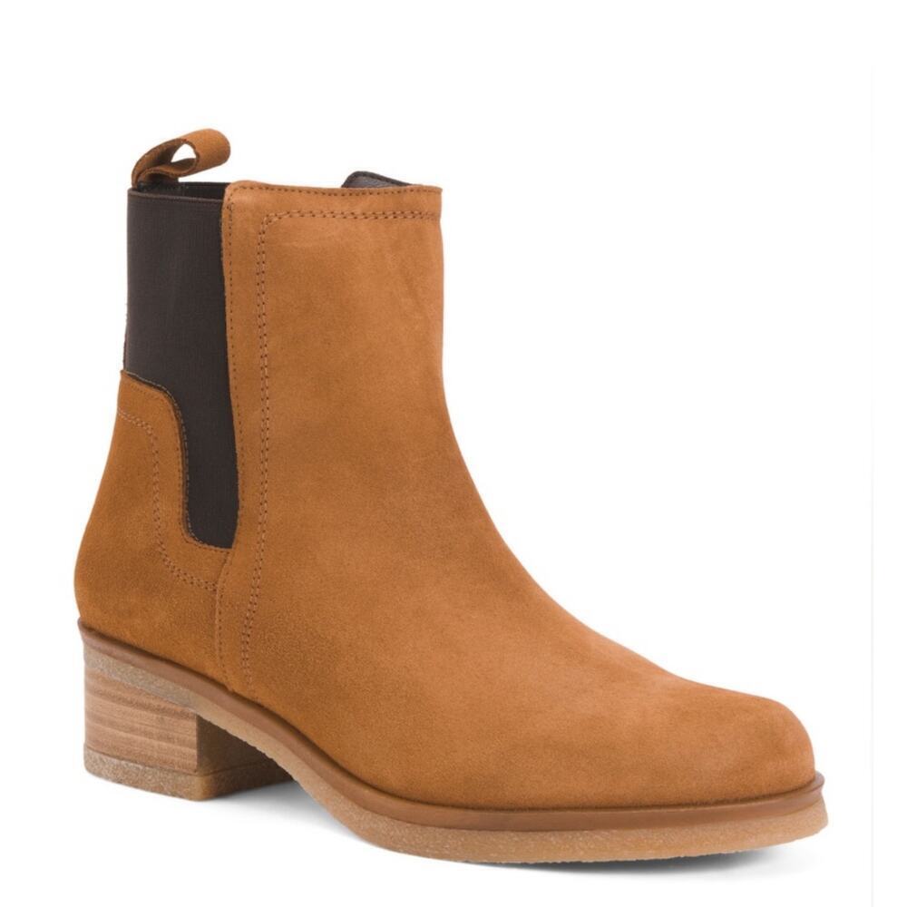 Avellini Suede Chelsea Boots Cognac Tan Chunky Heel 37 6.5 - Picture 2 of 14